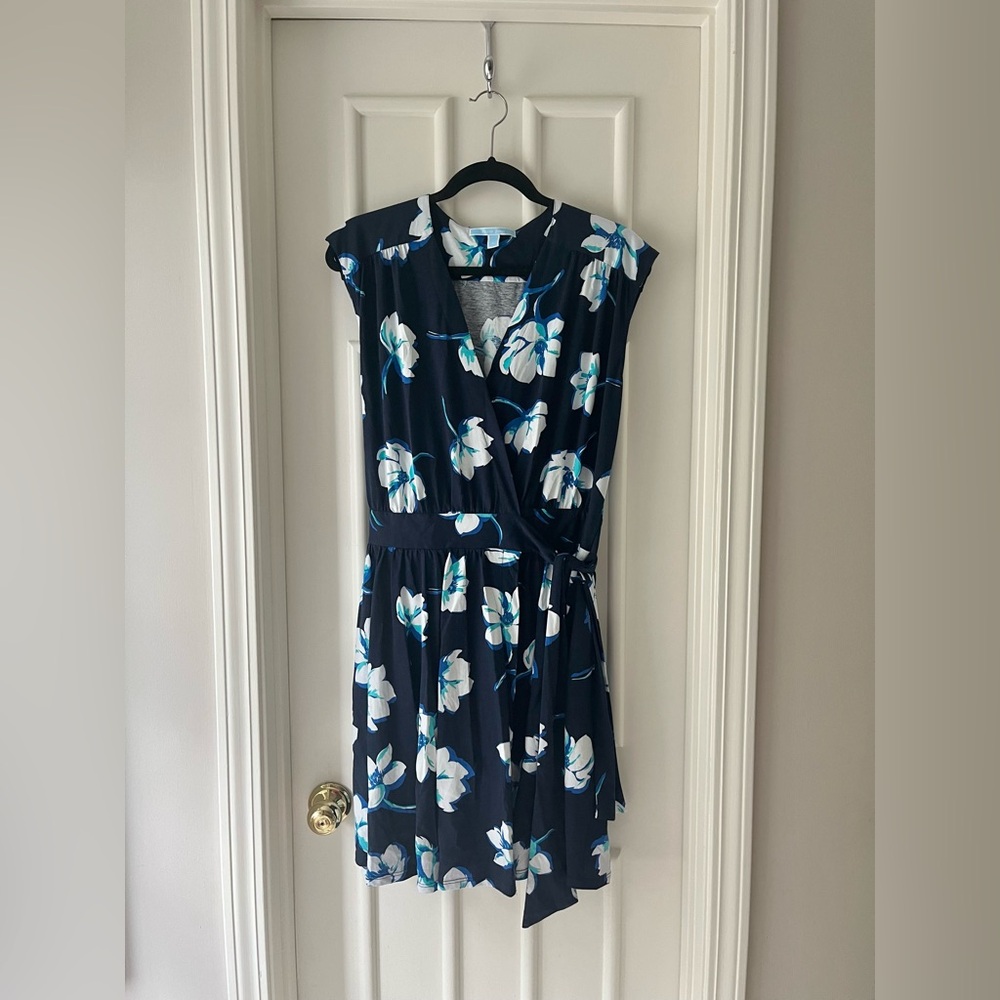 Draper James Navy Floral Sleeveless Wrap Dress Pima Cotton